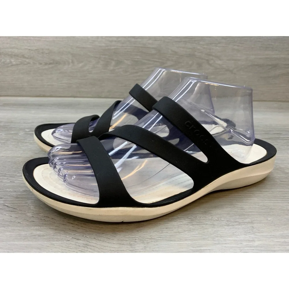 Crocs Swiftwater Strappy Sandals Black White Women's 10 Comfort Water Shoes